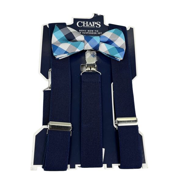 Chaps Boys Bow Tie & Suspender Set Navy Gray New - Picture 9 of 10